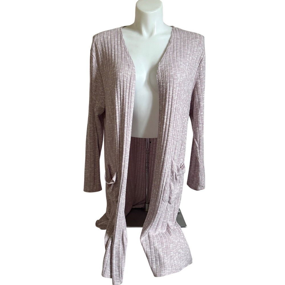 Nine West‎ Womens XL Pink Ribbed Open Front Duster Cardigan Sweater Pockets